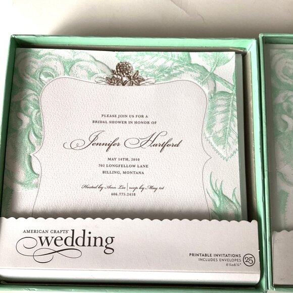2 Boxes American Crafts Wedding Printable Invitations Green Embossed Stationary - Picture 3 of 8